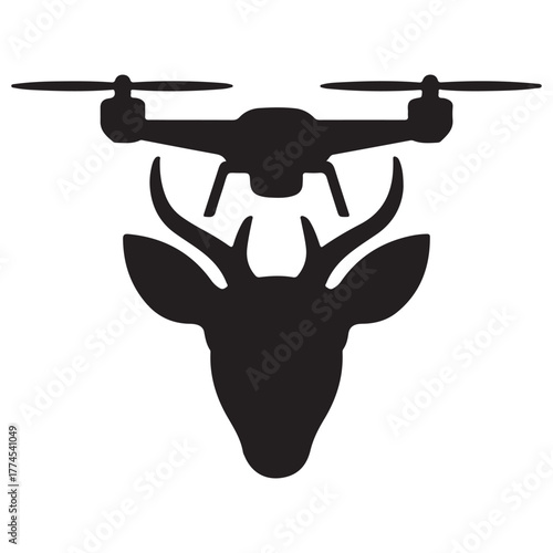 Drone hovering over a deer silhouette, symbolizing technology and nature