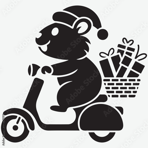 Festive Groundhog Delivers Gifts on a Scooter