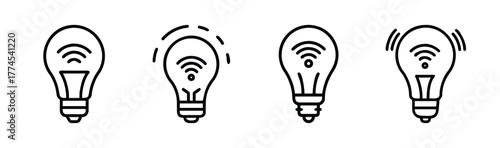 Smart light bulb wifi connectivity icon set