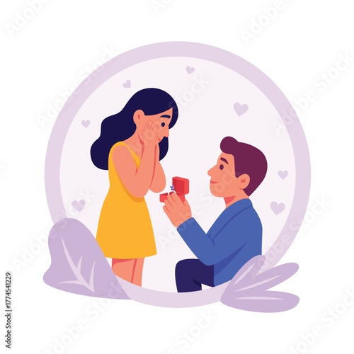 Flat illustration of a man proposing his girlfriend, modern vector