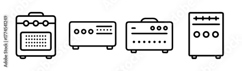 Audio amplifier and music equipment line icons