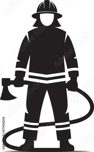 Firefighter Silhouette Illustration – Vector Icon of Emergency Responder 