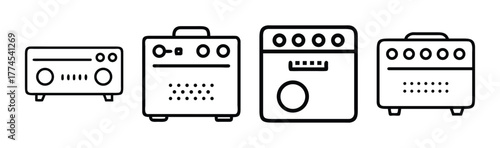 Guitar amp and stereo receiver outline icon set