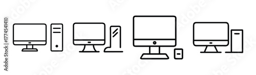 Desktop computer hardware outline icons vector