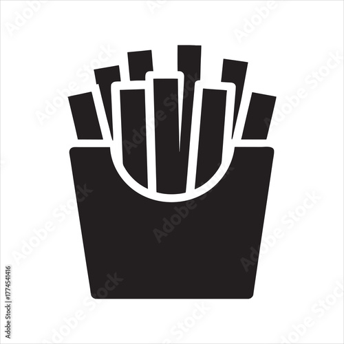 Fast food icons set. Black silhouette vector symbols. Burger, pizza slice, French fries, soda drink, hot dog, chicken leg. Junk food menu graphic elements for design