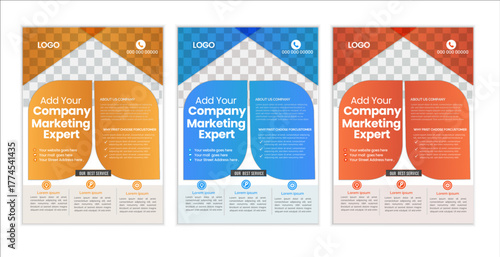  A bundle of 3 templates business flyer design, in blue color, and modern design,marketing,business proposal, promotion, advertise, publication and editable vector template design