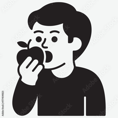 Person eating an apple, illustration, healthy food, nutrition, lifestyle