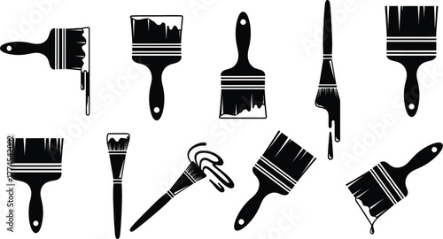 Paintbrushes vector illustration icon silhouettes 