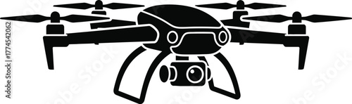 Quadcopter drone with a camera vector illustration icon silhouette 