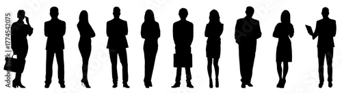 Silhouette business professionals, man and woman standing vectpr illustration