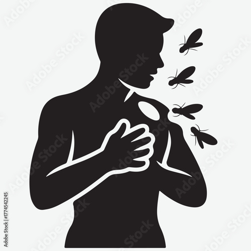 Silhouette of a person being bitten by mosquitoes