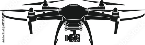 Quadcopter drone with a camera vector illustration icon silhouette 