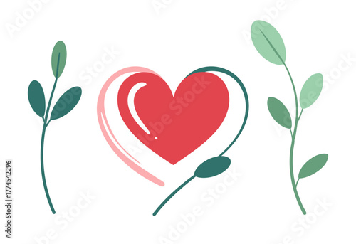 Serce i liście gałązki ilustracja dekoracja 