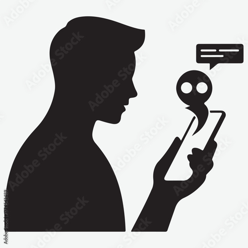 Silhouette of a person receiving a threatening message on their phone
