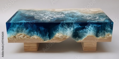Oceanic Table: A uniquely designed table, crafted with clear resin to emulate the ocean's surface, captures the essence of coastal beauty.