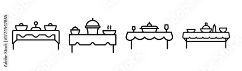 Vector illustration of a delicious buffet table display with assorted food items and utensils