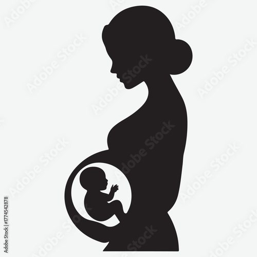 Silhouette of pregnant woman with fetus inside her womb, symbolizing new life
