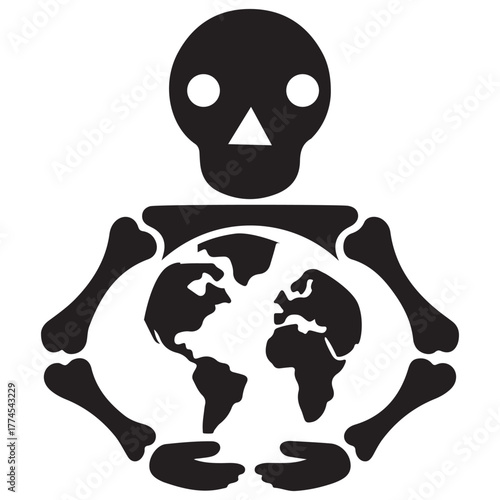 Skeleton Holding the Earth: A Symbol of Mortality and Global Responsibility