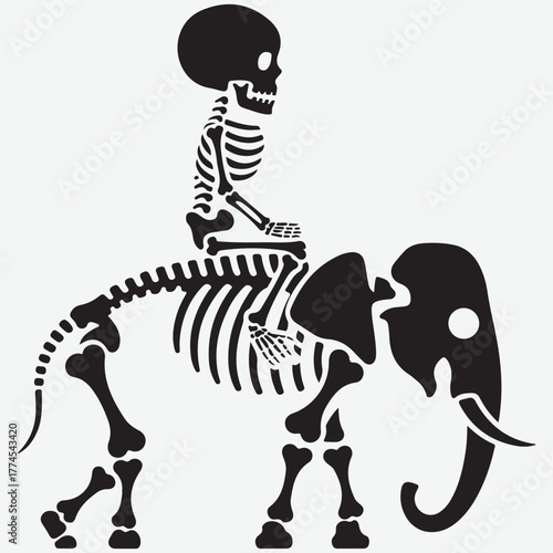 Skeleton Rider on Elephant Skeleton - Spooky Silhouette Art