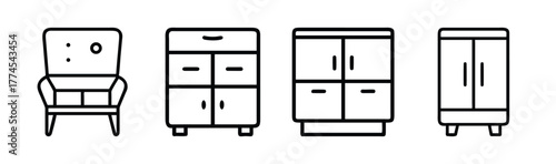 Modern hutch furniture with storage for living room dining area vector illustration