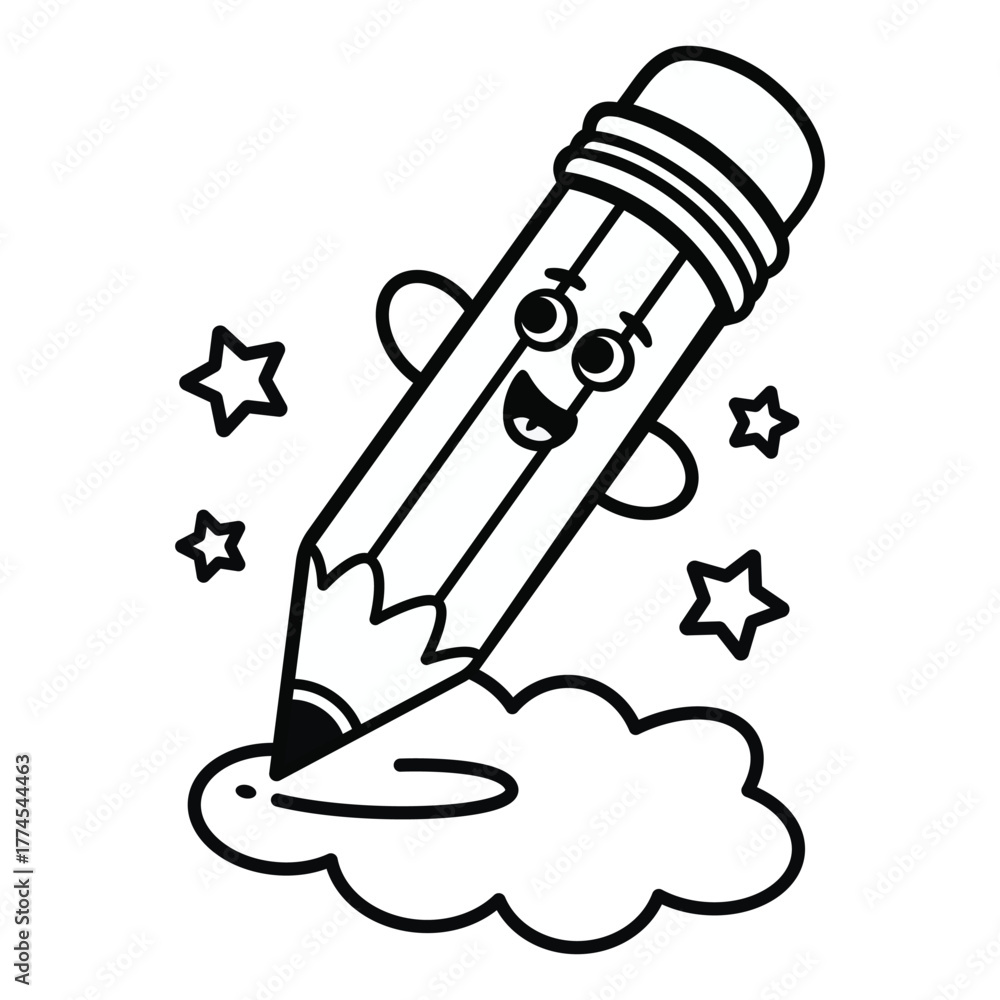 Fototapeta premium Cute Cartoon Pencil Mascot Character Waving with Happy Face, Vector Illustration Isolated on a White Background 