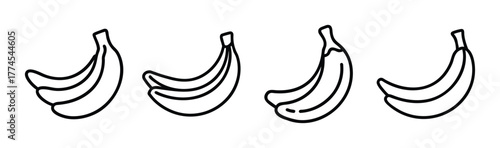 Four bunches of bananas sketched with a simple outline style for visual appeal