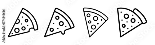 Four slices of delicious cheese pizza outline icons simple food graphic