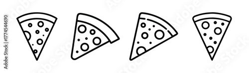 Four hand drawn slices of cheese pizza outline art for food graphics
