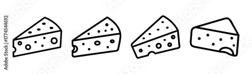 Four wedge-shaped pieces of swiss cheese with holes hand-drawn style