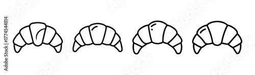 Four classic croissants line art drawing simple bakery food design breakfast pastry elements