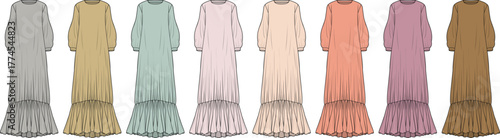 Elegant Assortment of Colorful Long Dresses A Stylish Collection of Fashionable Garments for Various Occasions