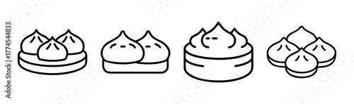Traditional chinese dim sum dumplings steamed and served in bamboo baskets hand drawn style icons