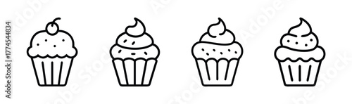Four cute hand drawn cupcakes with frosting and sprinkles a delicious treat collection