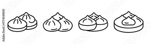 Simple line art depicting various styles of delicious dim sum dumplings