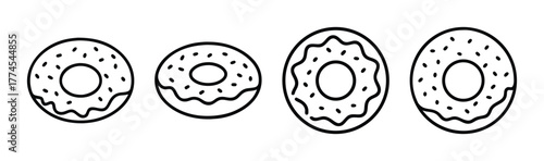 Four delicious doughnuts with colorful sprinkles a sweet treat collection for any design