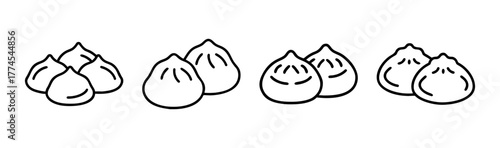 Line art dumpling icons set freshly steamed delicious asian food symbols