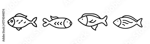 Hand-drawn outline of four small fish swimming together in a line