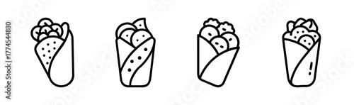 Hand-drawn line art style falafel wraps lineup fresh middle eastern street food