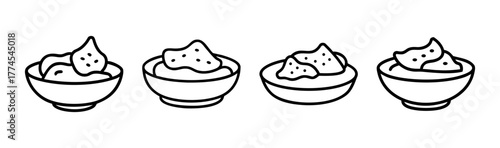 Hand drawn hummus with pita bread chips in bowls set food sketch graphic element