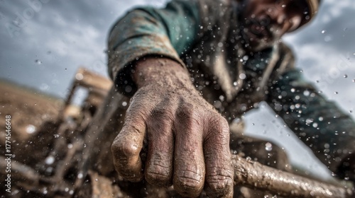 Farmer working with mud and water