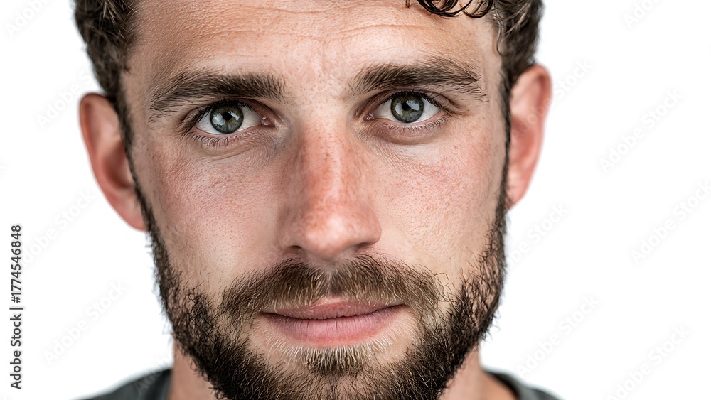 Fototapeta premium Realistic Portrait of a Man on White Background – Studio Photography 