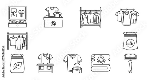 sustainable fashion icons clothes recycling  eco-friendly lifestyle illustrating reuse minimal waste and conscious consumerism for a green fashion blog