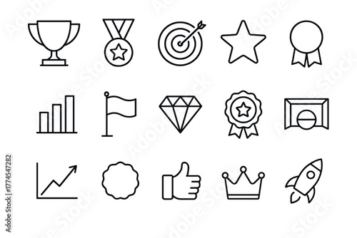 Achievement and reward icons set line art symbols for success and recognition