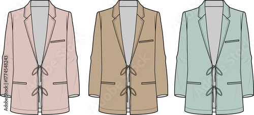 Blazer Garments with Tie Detail in Various Colors Illustration