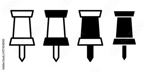 Paper Pin Black Icon Bundle for School and Office Stationery Design