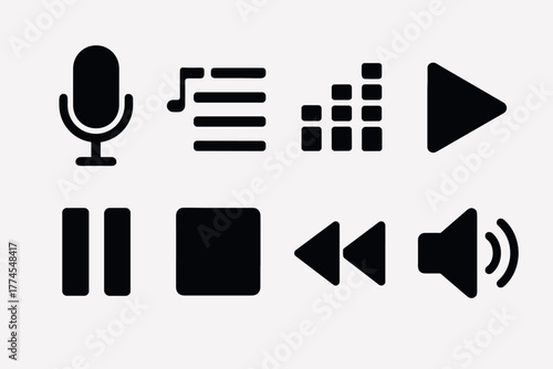 Simple media icons collection featuring sound volume and control symbols