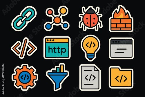 Colorful technology and development icons for modern web design projects
