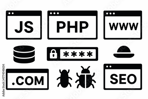 Web development icons security and programming concepts in flat design