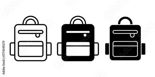 School Bag Black Icon Bundle for Education and Student Supplies Concept