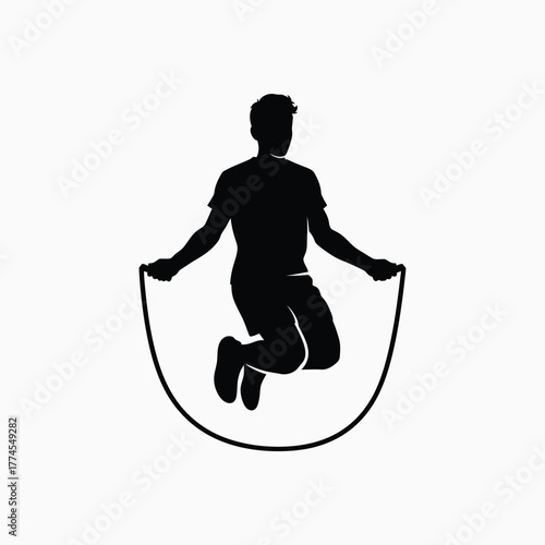 Silhouette man rope jumping on vector illustration